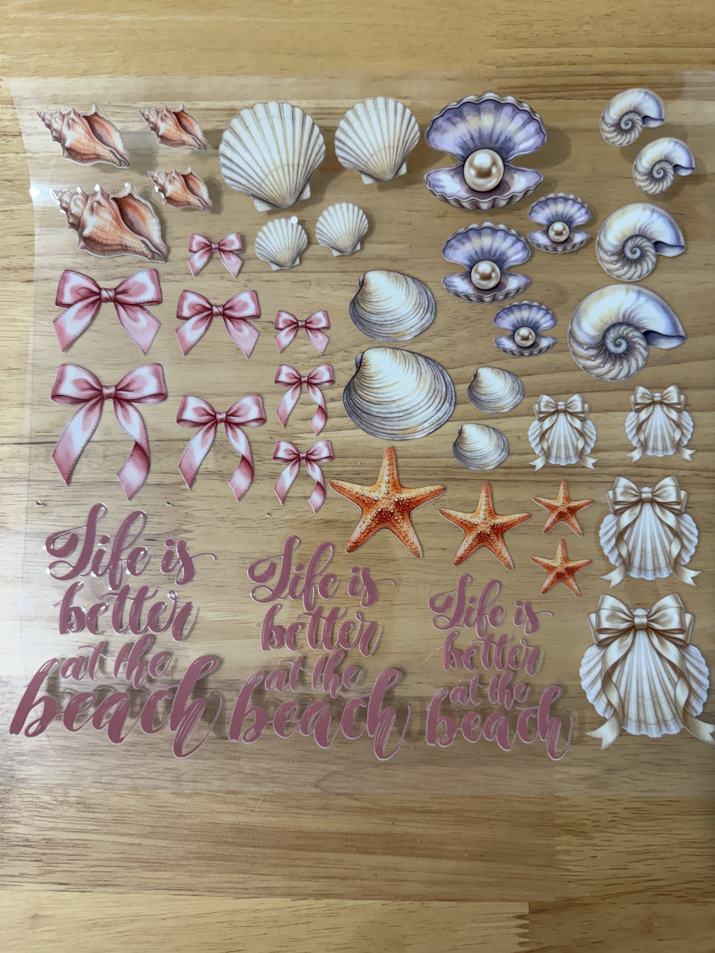 Pearly Life is Better at the Beach Designed UVDTF Element Sheet_Deconstructable Element Sheets_10 by 10 inch Sheets_Custom Designed UVDTF Element Sheet