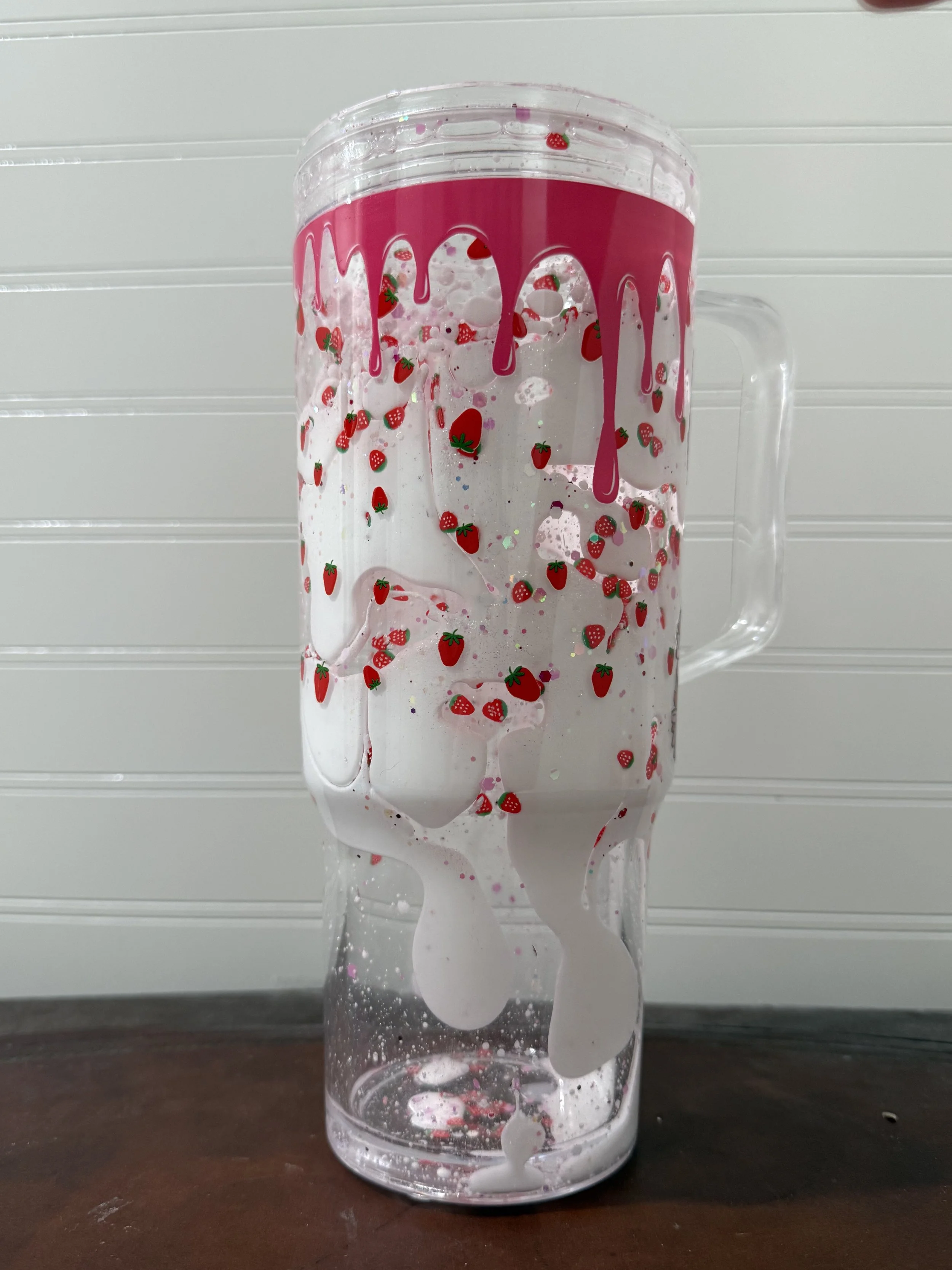 40oz UVDTF Designed Snowglobe Handled Tumbler_w/ Plastic Lid & Straw