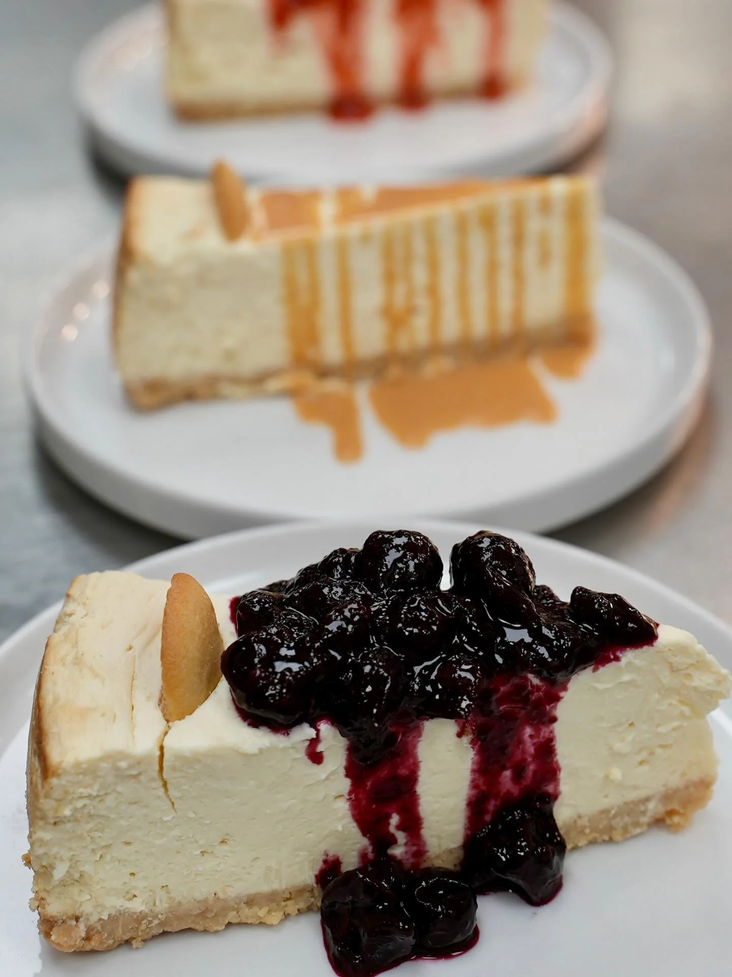Did anyone say cheesecake? We got you covered, especially with our blueberry or strawberry compote; or dulce de leche drizzle!