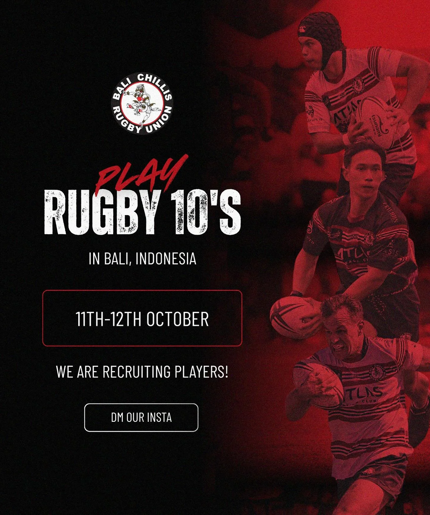 Want to play rugby in Bali?! 🌶️

Come join the Chillis for Bali 10s in October! 

Send us a DM if you are interested 💪🏽

#balirugby #bali10s #rugbyunion #rugby10s #balichillis #rugby
