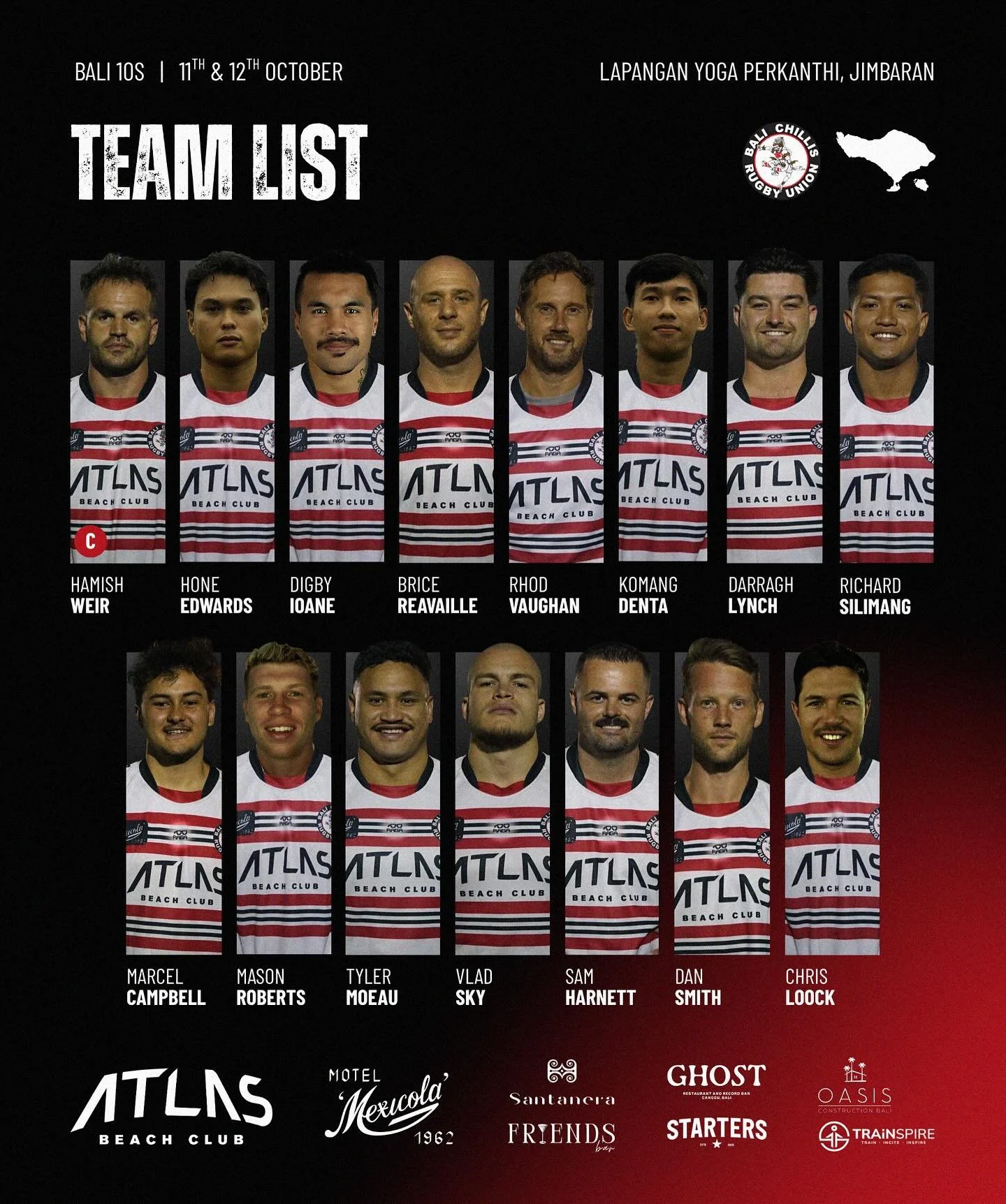 The Chillis team for Bali 10s 2025 🌶️

#digbyioane #balichillis #rugbyunion #balirugby #rugby10s