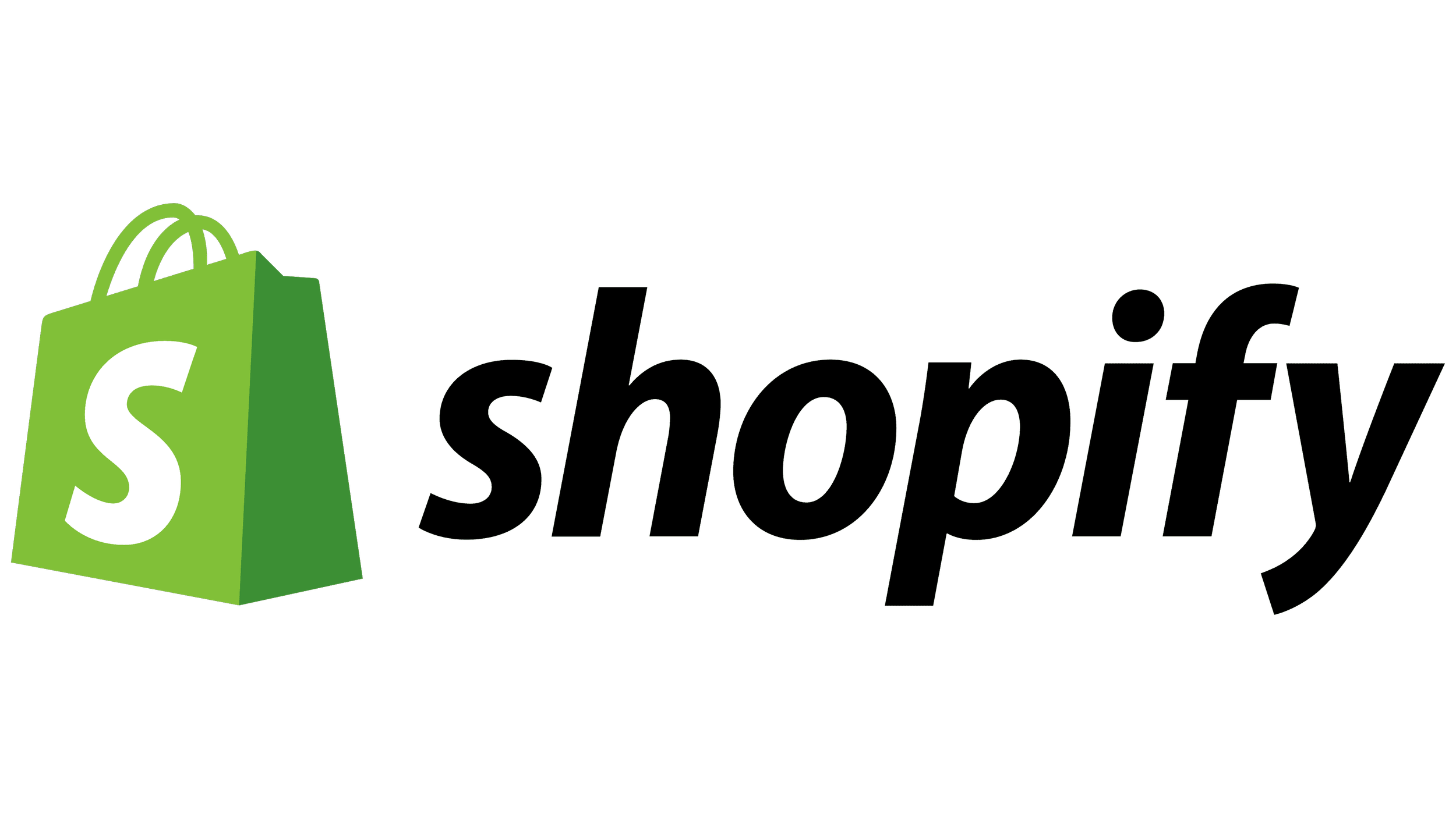 Shopify logo with green bag icon and text.
