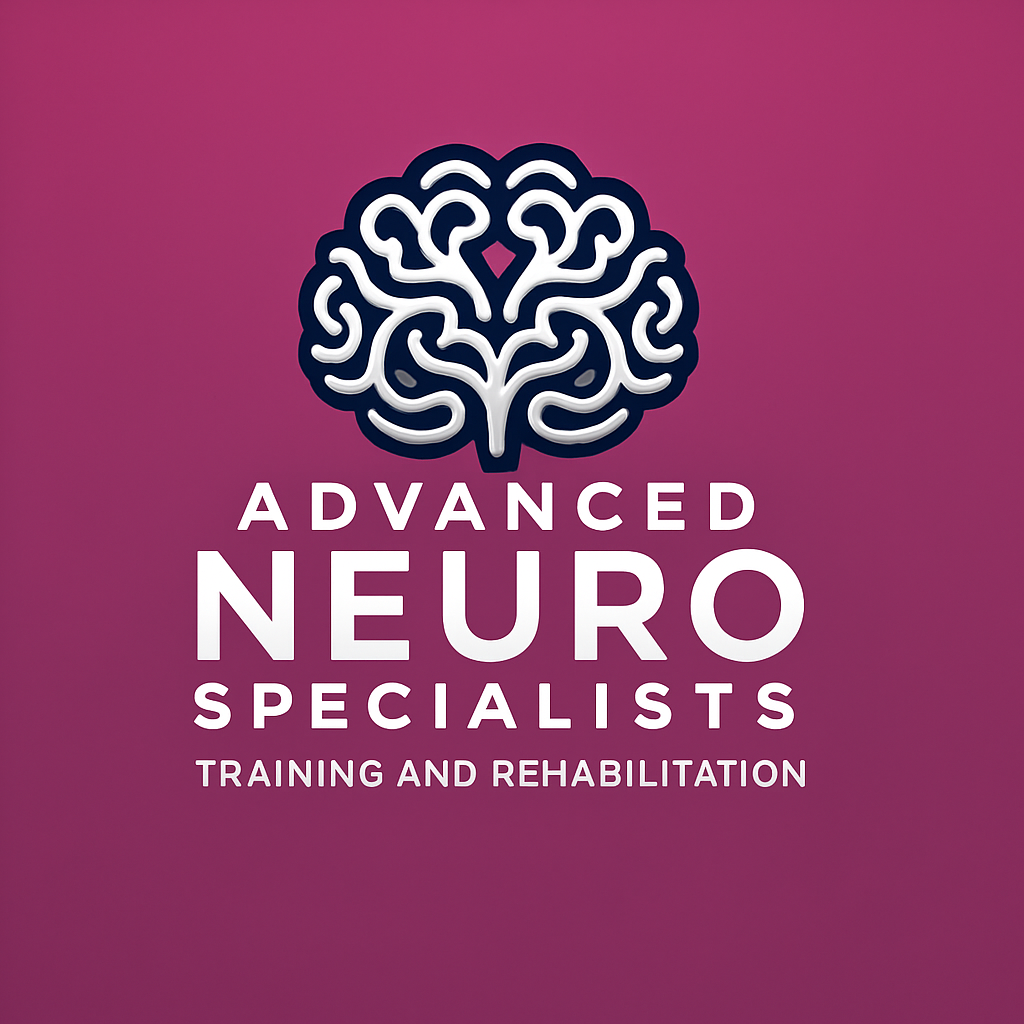 Logo for Advanced Neuro Specialists with a stylized brain and text indicating training and rehabilitation services.