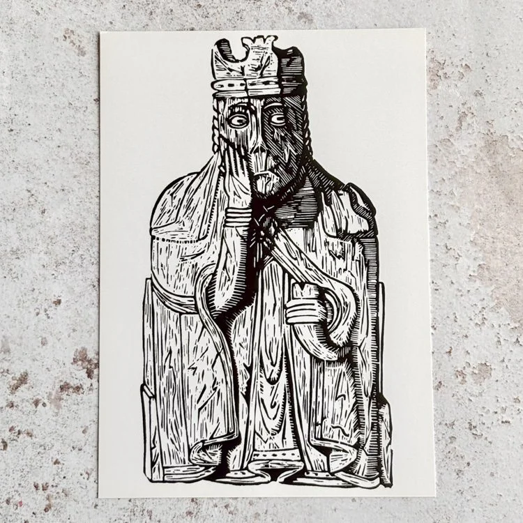 Queen Lewis Chessmen Card - Original Lino-print by Jonathan Horner Hack