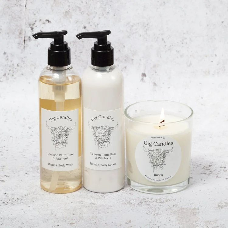 Uig Candles - Candle with Hand & Body Wash & Lotion Gift Set