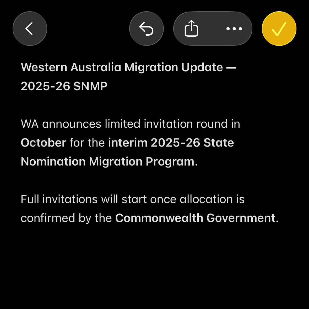 Western Australia announces limited October invites for the 2025&ndash;26 State Nomination Program. Critical &amp; construction occupations prioritised. Be prepared. 
.
.
.
Contact @inausmigration for PR and Migration services.
#australia #australia?