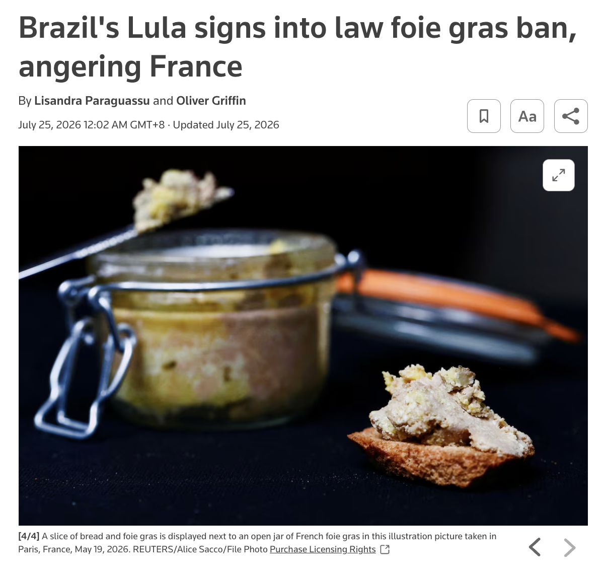 Brazil has banned foie gras production and sales