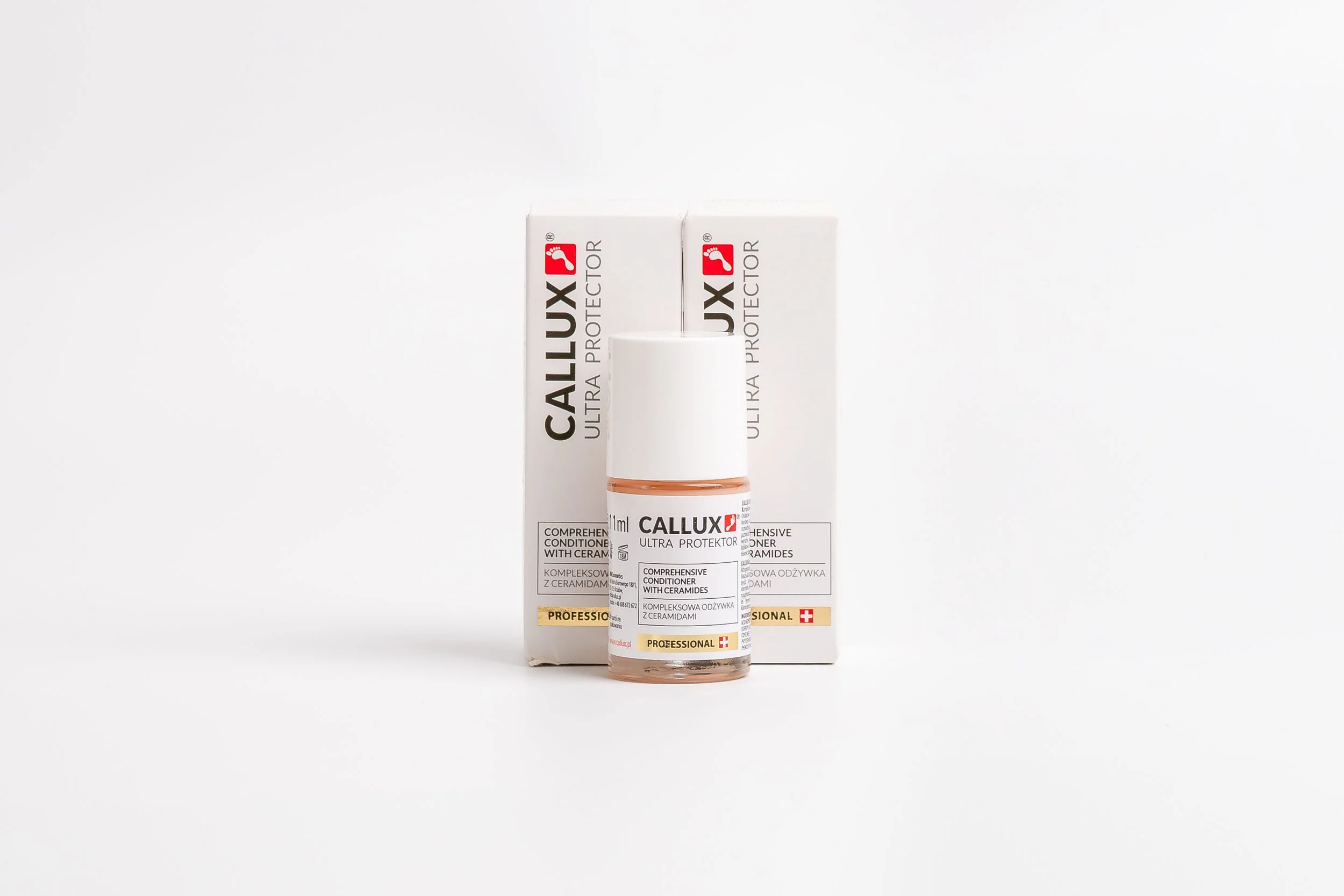 A small bottle of Callux Ultra Protector with its box behind it, both on a white background.