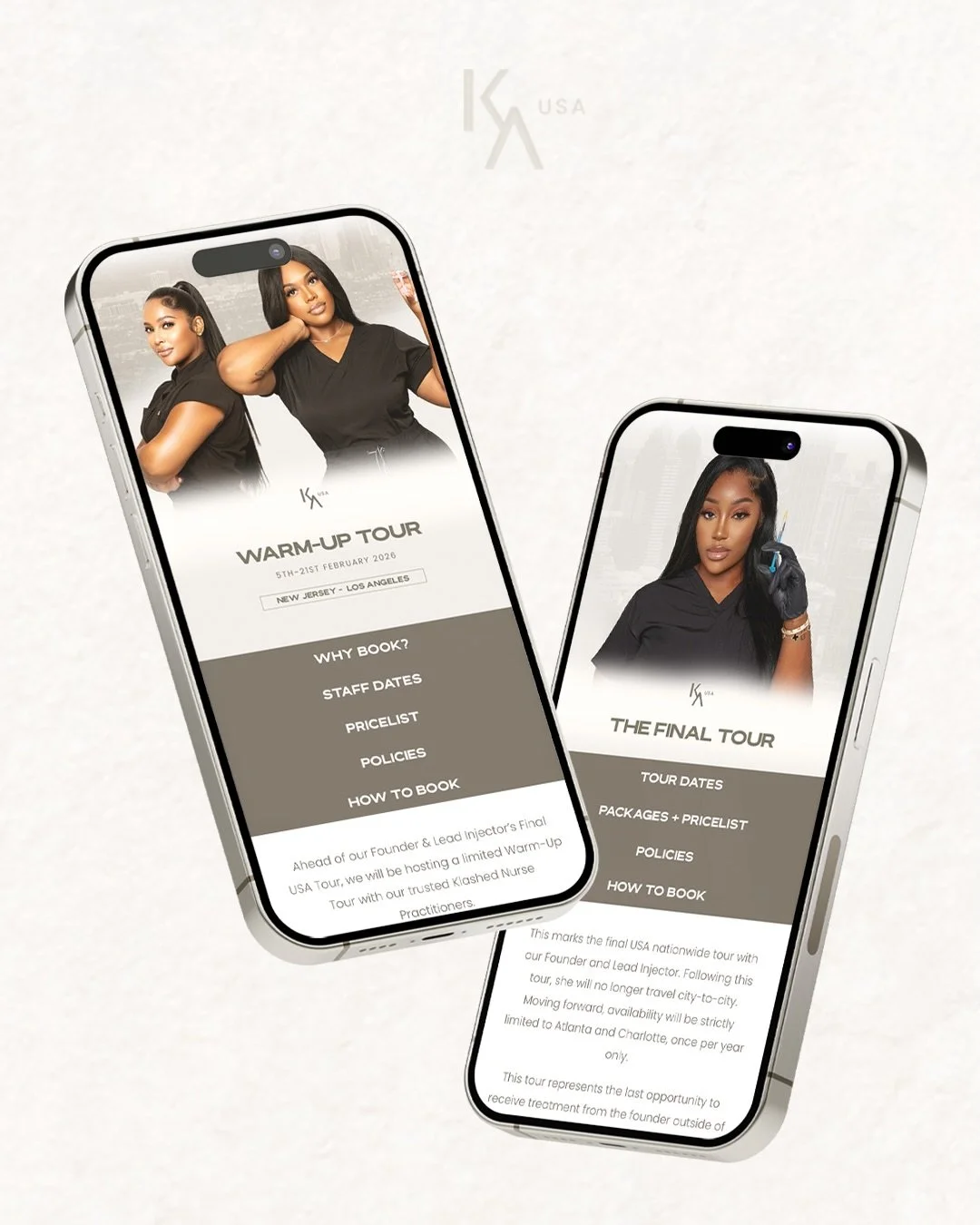 Landing Pages Creation for Klashed Aesthetic&rsquo;s USA Tour🇺🇸💉

Landing pages are one of the most effective tools for clinics marketing a multi-city tour. When approached strategically, the page successfully expands brand awareness &amp; attract