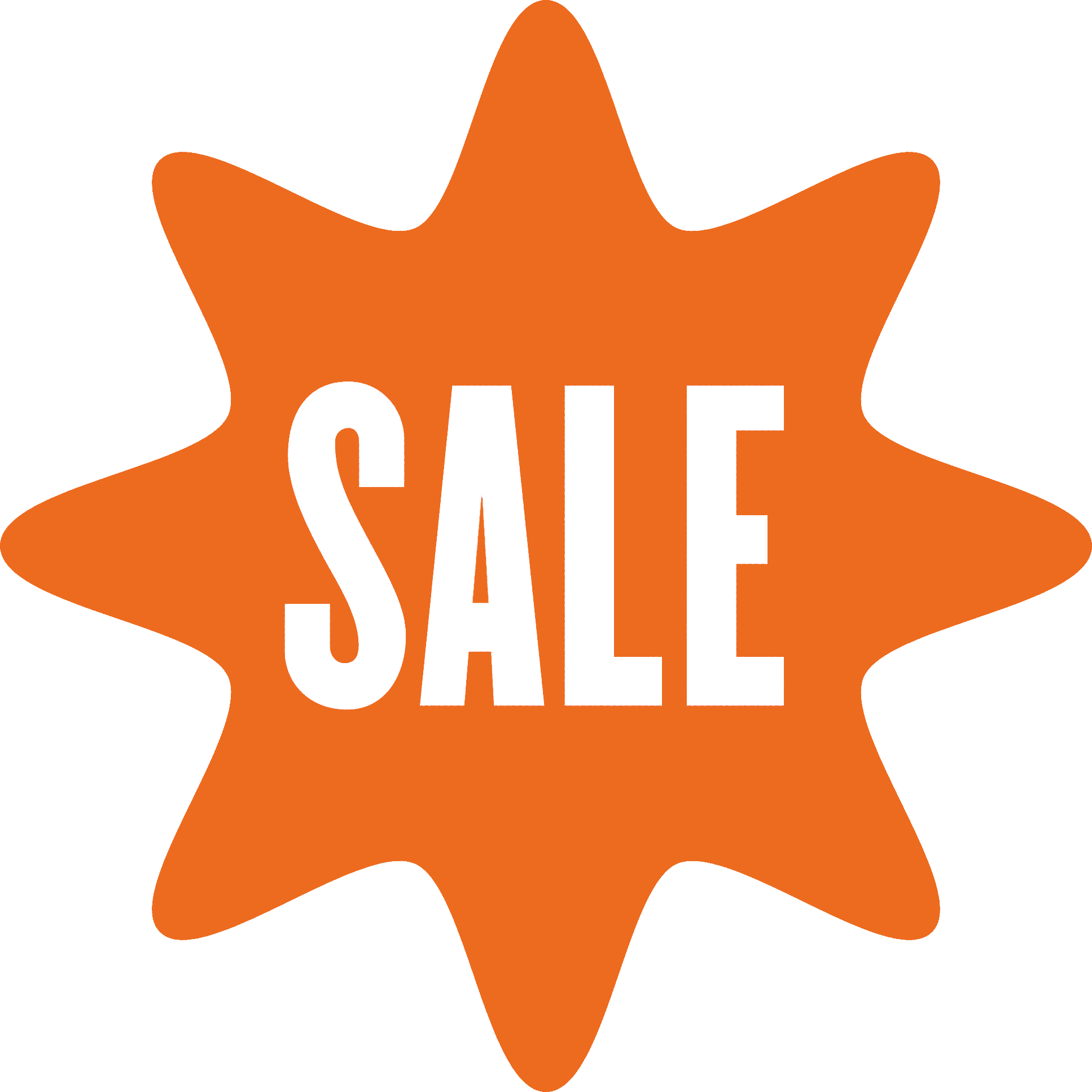 Ein orangefarbenes Sternsymbol mit dem weißen Text "SALE" in der Mitte.