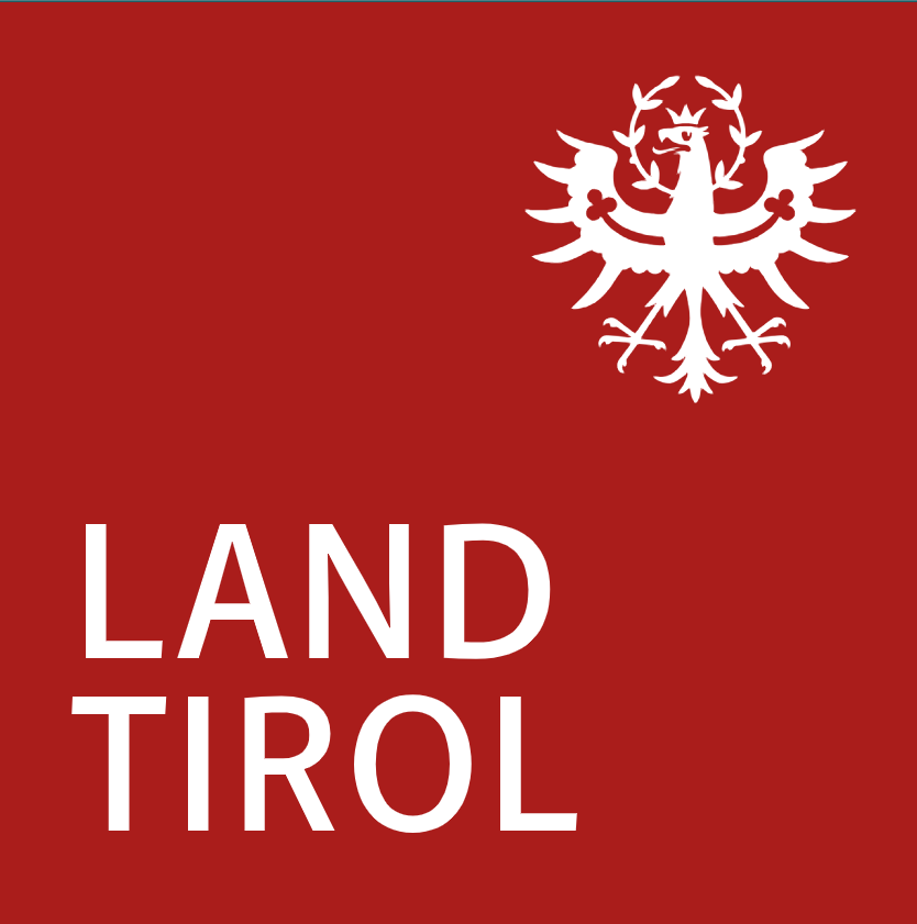 Logo of Land Tirol with white text and an eagle emblem on a red background.