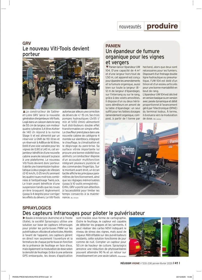 Spray Logics featured in Réussir Vigne magazine.