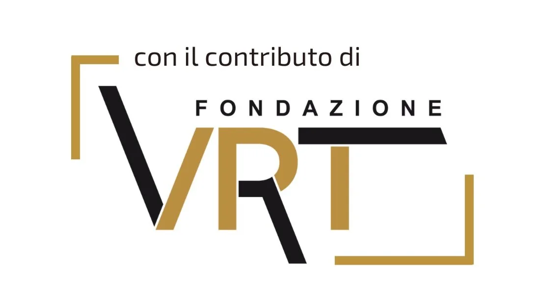'FONDAZIONE VRT' Logo in black and gold, framed by gold and black lines.