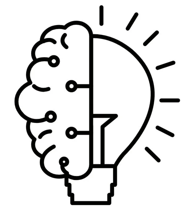 Illustration of a brain and light bulb combined, symbolizing ideas and creativity
