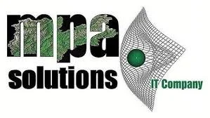 Logo for "mpa solutions IT Company" with digital globe and wireframe design.