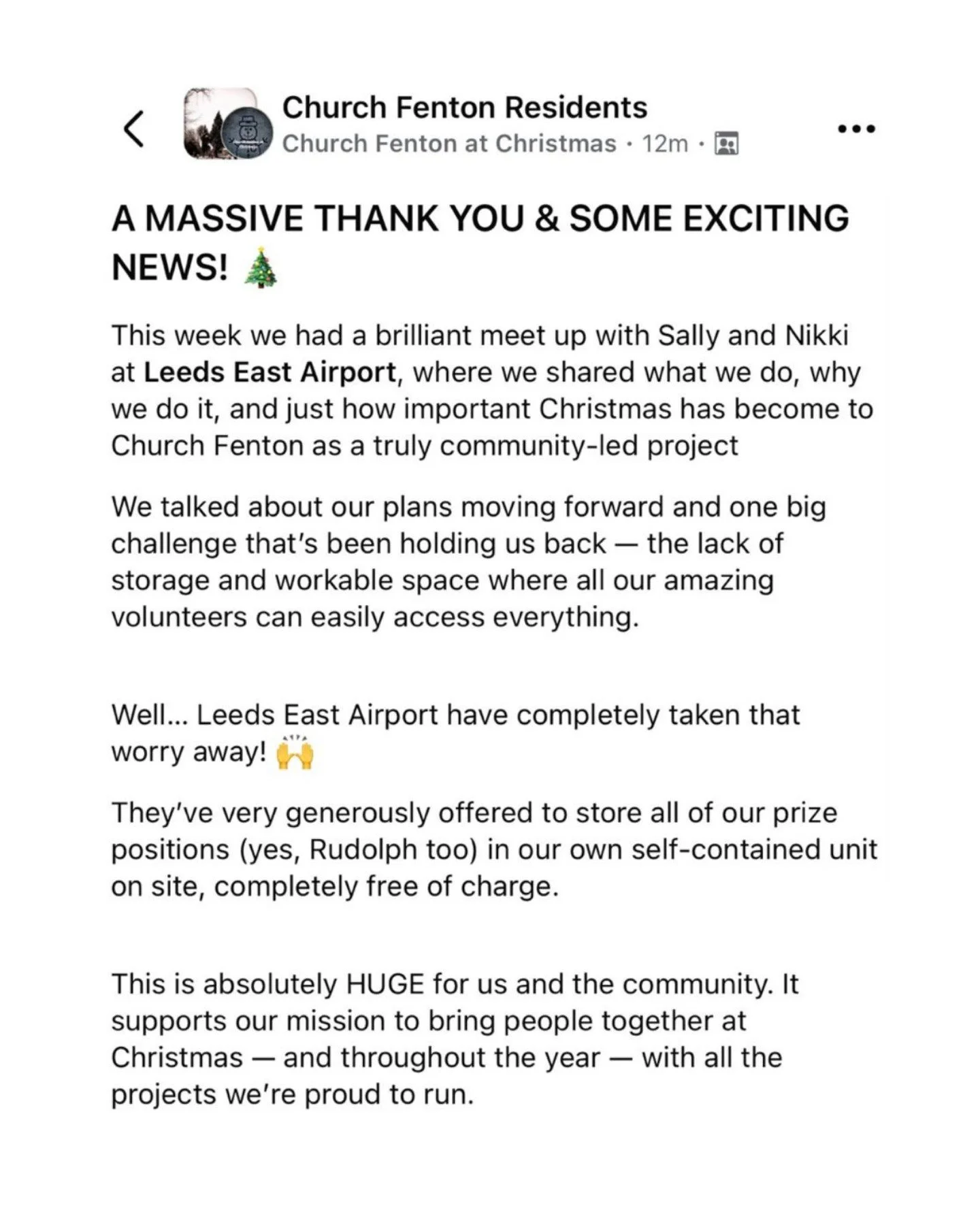 Community has always been at the heart of what we do.

This is such a special message to receive from the Church Fenton Residents Group. We&rsquo;re so grateful to be involved - it&rsquo;s a real pleasure to support projects that bring people togethe