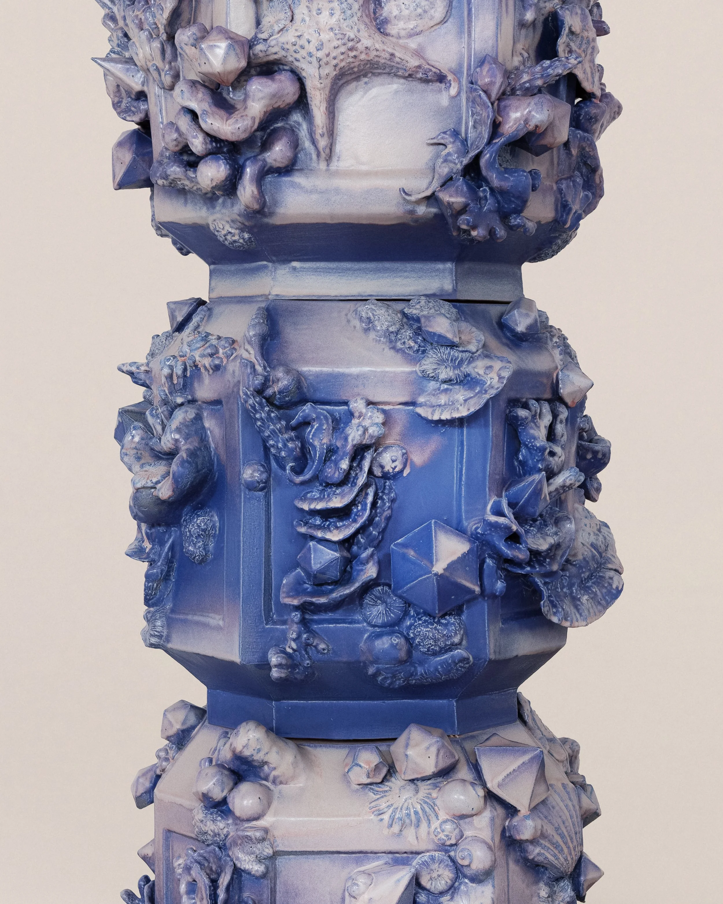 Detail view, Cascade (Halo), 2026, Glazed ceramic, 76 x 25 x 27 inches