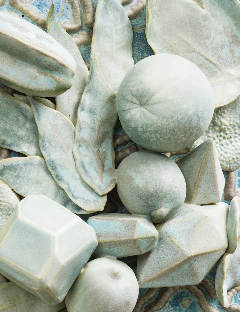 Detail view, Garden Portals, 2021, Glazed stoneware, 208 x 72 x 4 inches