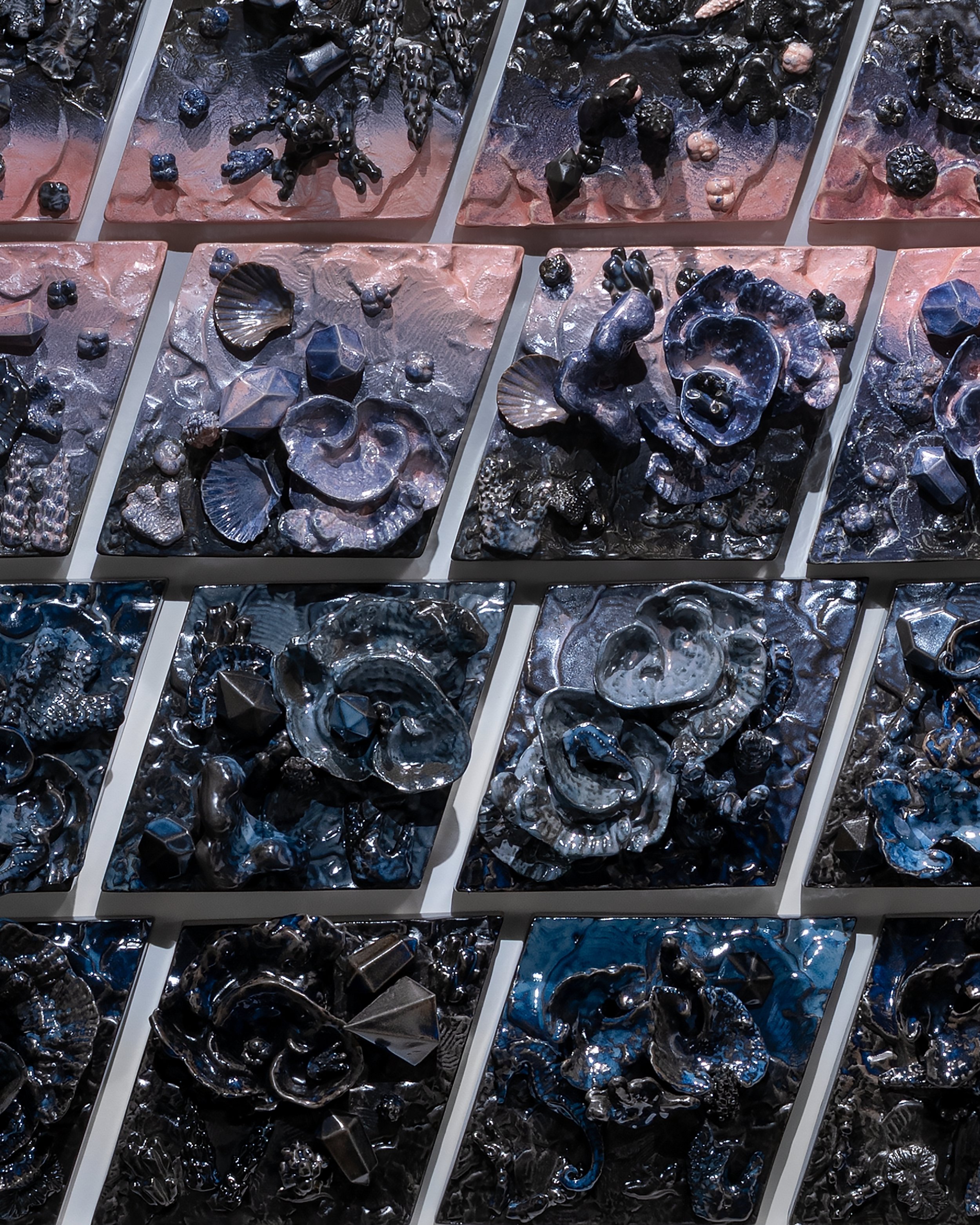 Detail view, Storm at Sea, 2026, Glazed ceramic, 53 x 80 x 7 inches