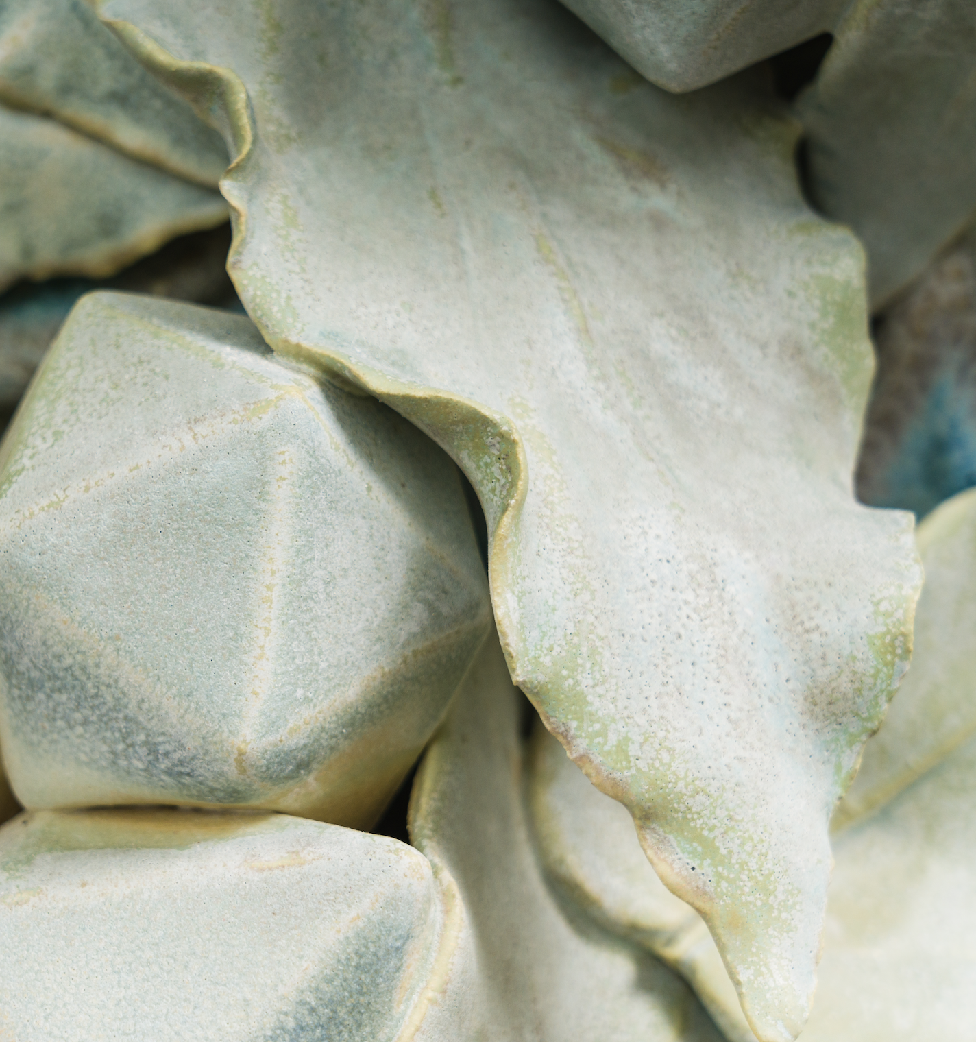 Detail view, Garden Portals, 2021, Glazed stoneware, 208 x 72 x 4 inches
