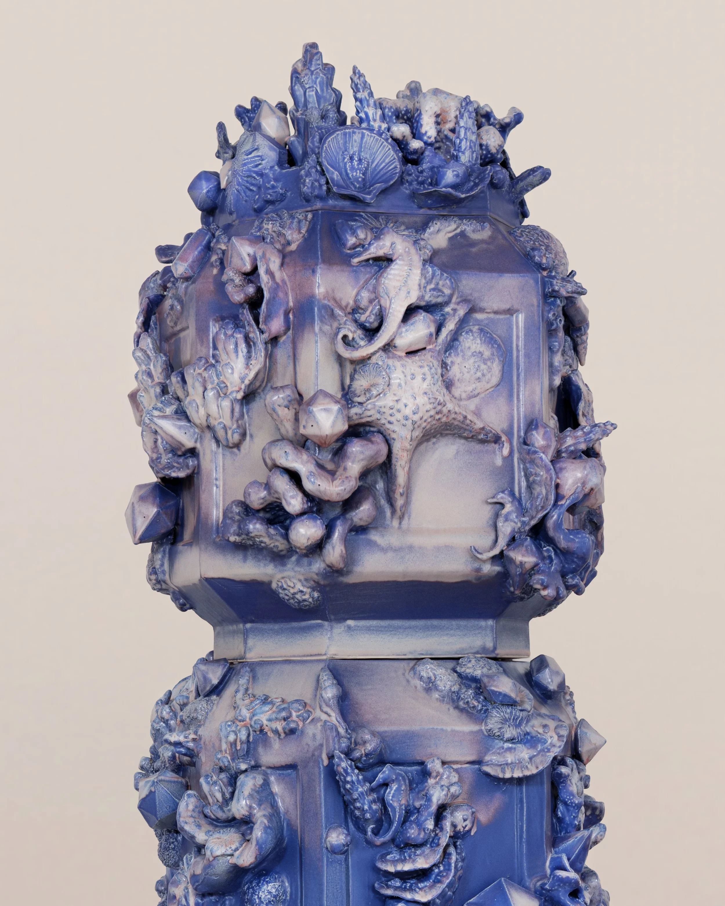 Detail view, Cascade (Halo), 2026, Glazed ceramic, 76 x 25 x 27 inches