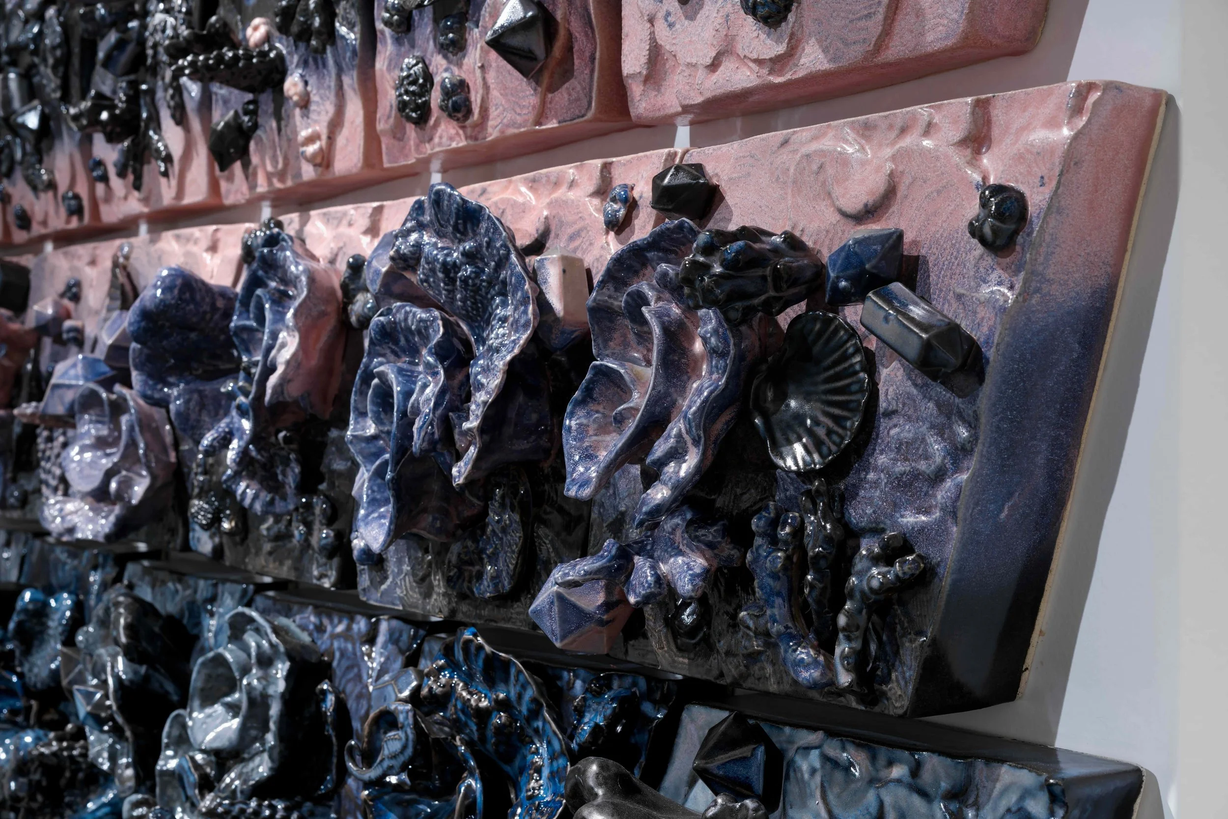 Detail view, Storm at Sea, 2026, Glazed ceramic, 53 x 80 x 7 inches