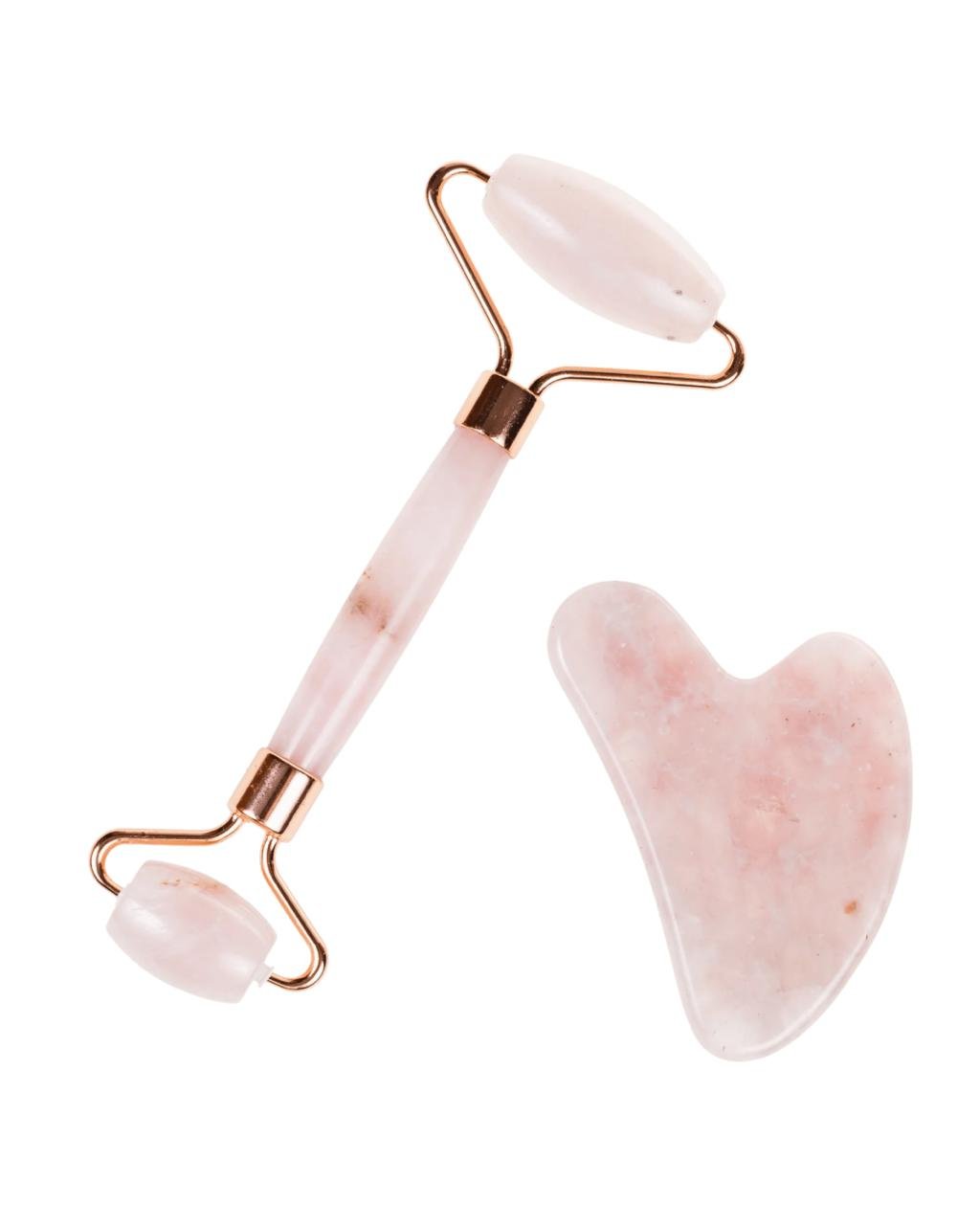Kit Gua Sha & Roller em Quartzo Rosa