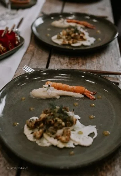 Plat à l'assiette crevette Nantaise, mariage et repas de famille.