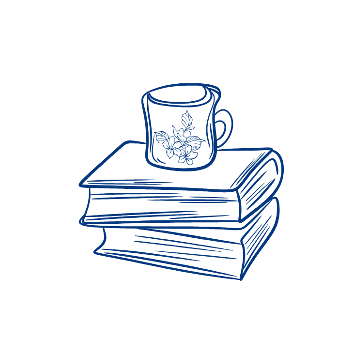 stack of books and mug