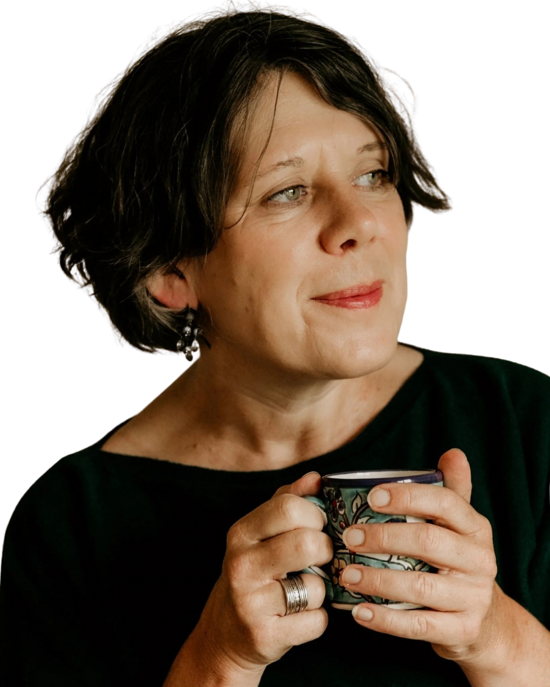 Annabel Smith holding a cup of coffee