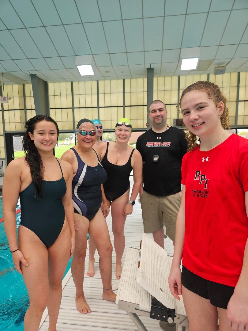 RPI Swim Team coaches teaching swim meet techniques at the Empire State Endurance and Adirondack Masters Swimming Swim Meet Prep Clinic.