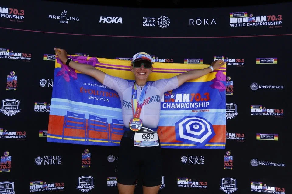athlete at the ironman 70.3 world championships in nice, france