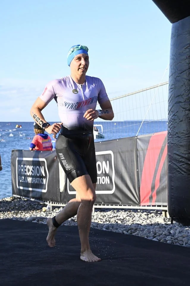 athlete in T1 at the ironman world championships 70.3 in nice, france