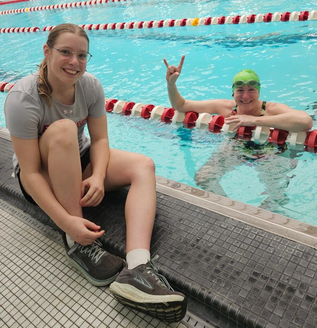 RPI Swim Team coaches teaching swim meet techniques at the Empire State Endurance and Adirondack Masters Swimming Swim Meet Prep Clinic.