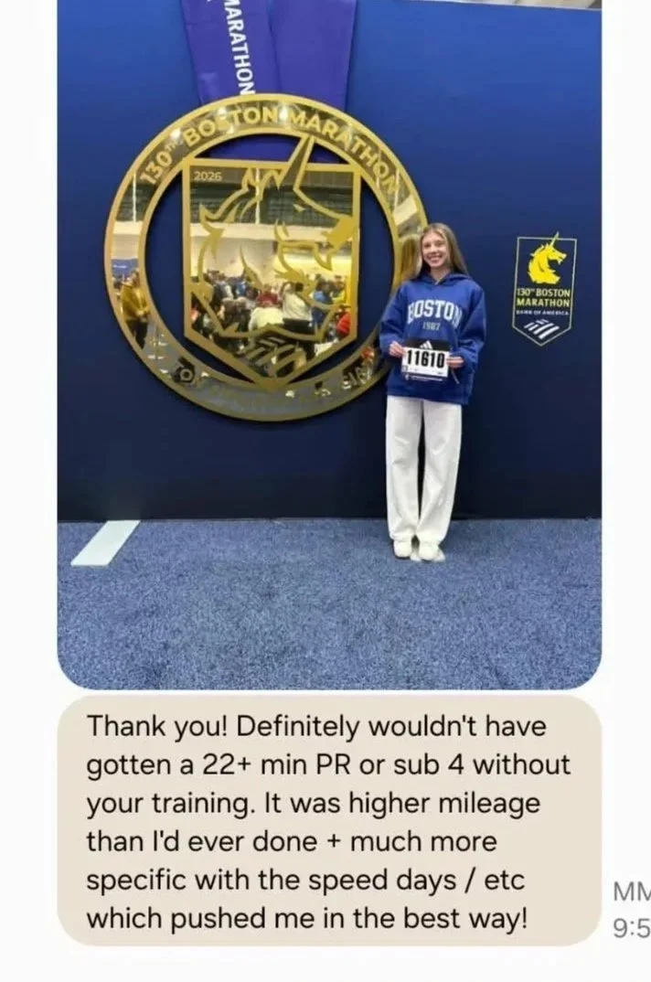 Boston marathon finisher with a 22+ minute PR and first time running sub 4 hours in the marathon.