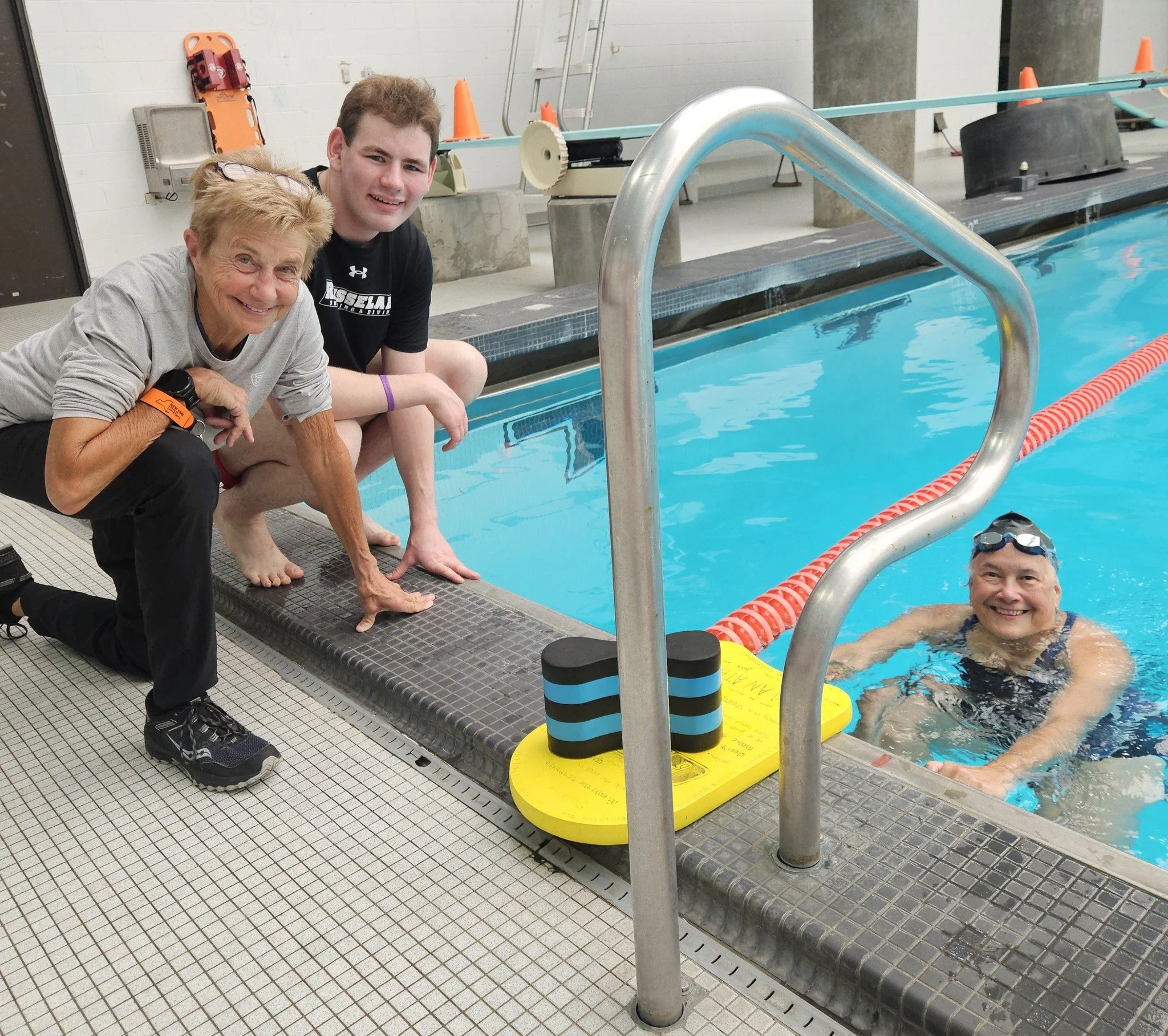 RPI Swim Team coaches teaching swim meet techniques at the Empire State Endurance and Adirondack Masters Swimming Swim Meet Prep Clinic.