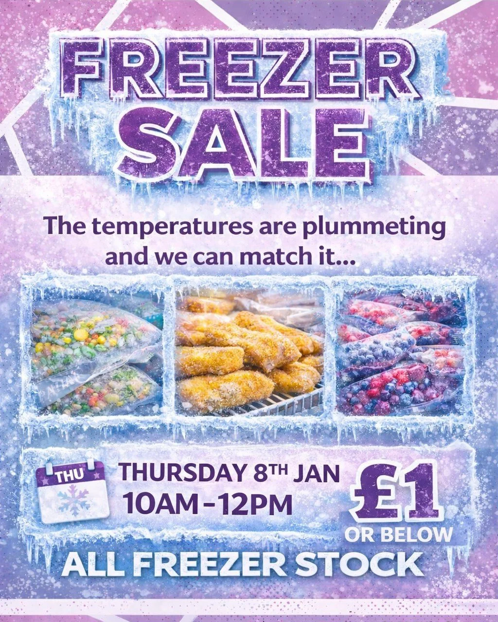 ❄️ FREEZER SALE &ndash; THIS THURSDAY! ❄️

Our groups/Pantry/Cafe may be starting back next week, but this week we&rsquo;re back doing what we do best &ndash; supporting our community

 Thursday 8th January
 10am &ndash; 12pm
MADE4U Centre, Greenfiel