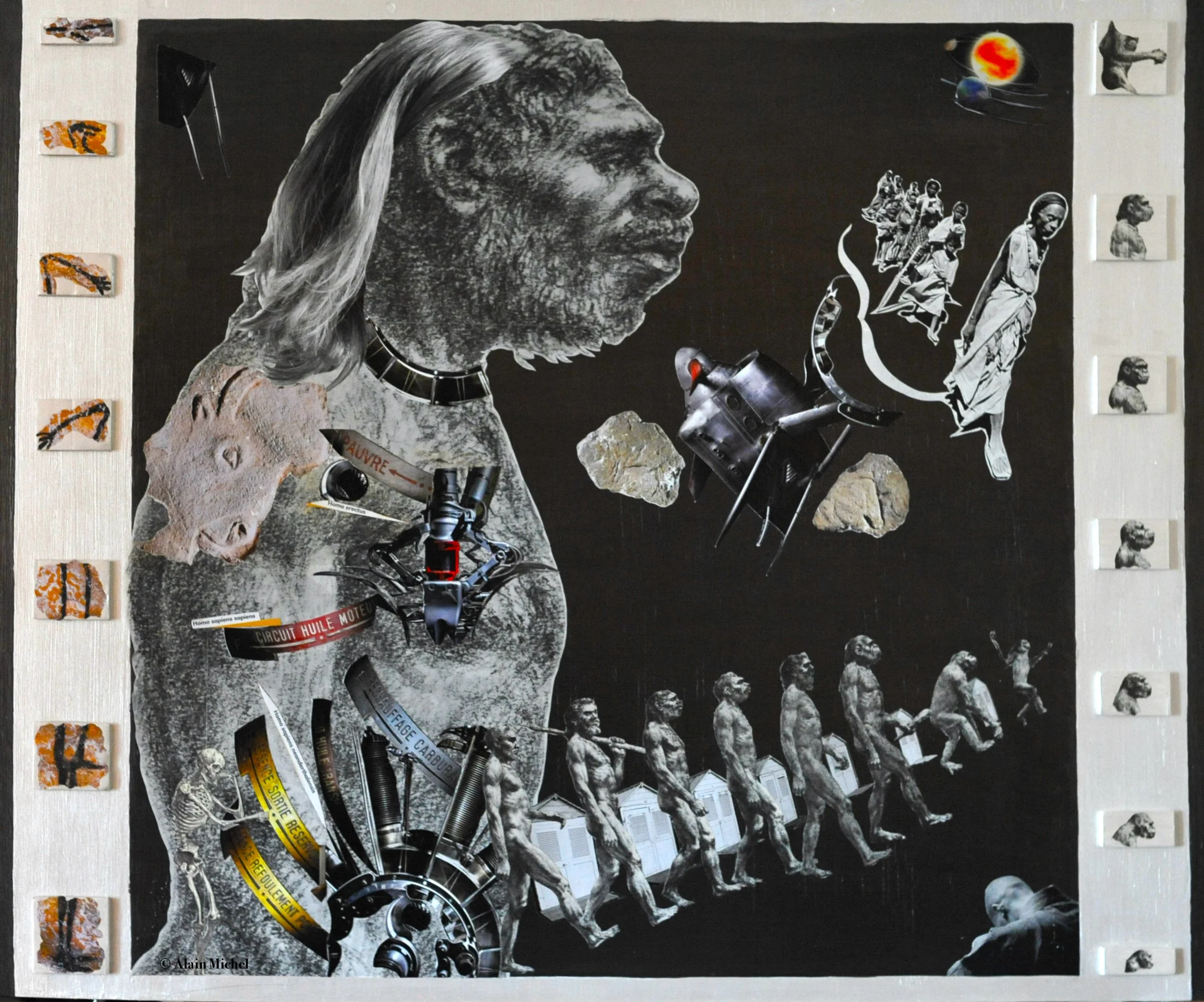 "L'Homme de ...", peinture-collage sur plaque Offset (60x75)