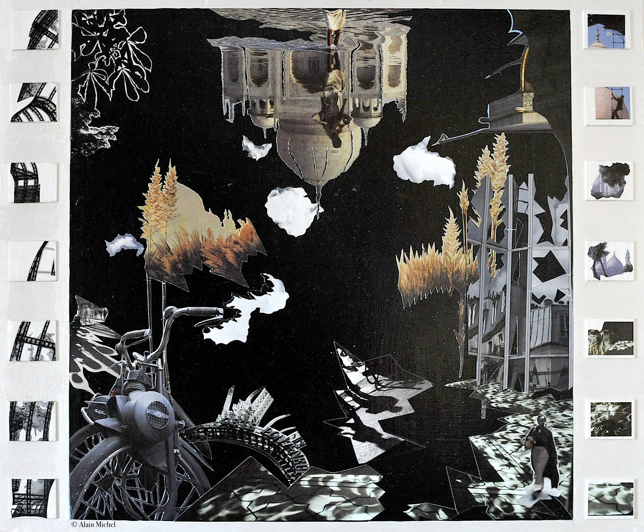 "Ombres et lumières", peinture-collage sur plaque Offset (60x75)