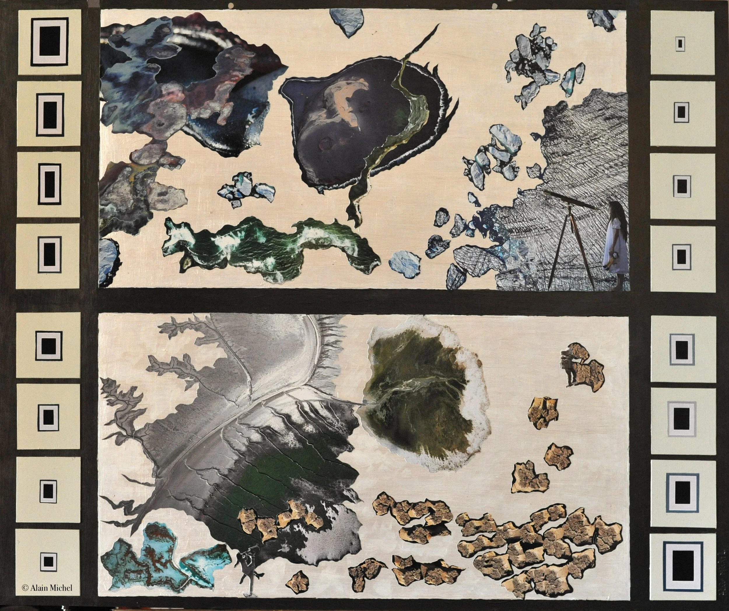 "Vue du ciel pour voir plus près", peinture-collage sur plaque Offset (60x75)