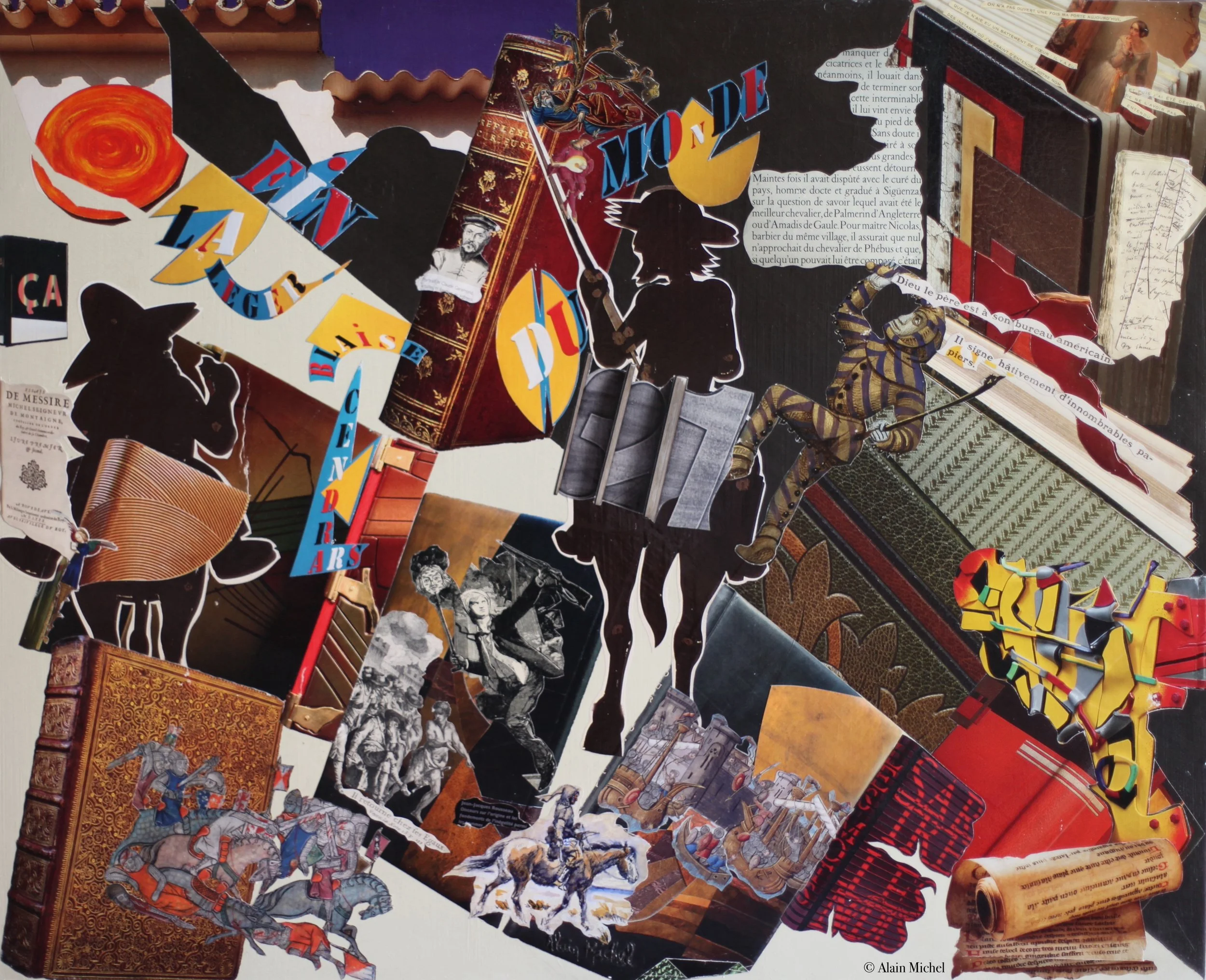 "Don Quichotte", peinture-collage sur plaque Offset (60x75)