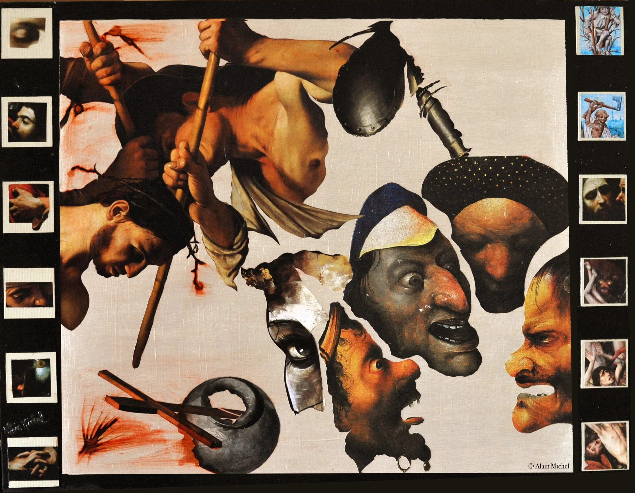 "La Peur I", peinture-collage sur plaque Offset (35x60), vendu