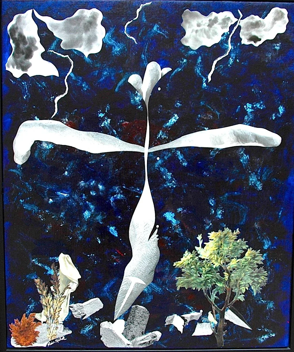 "Christ", peinture-collage sur carton-toile (55x65) don