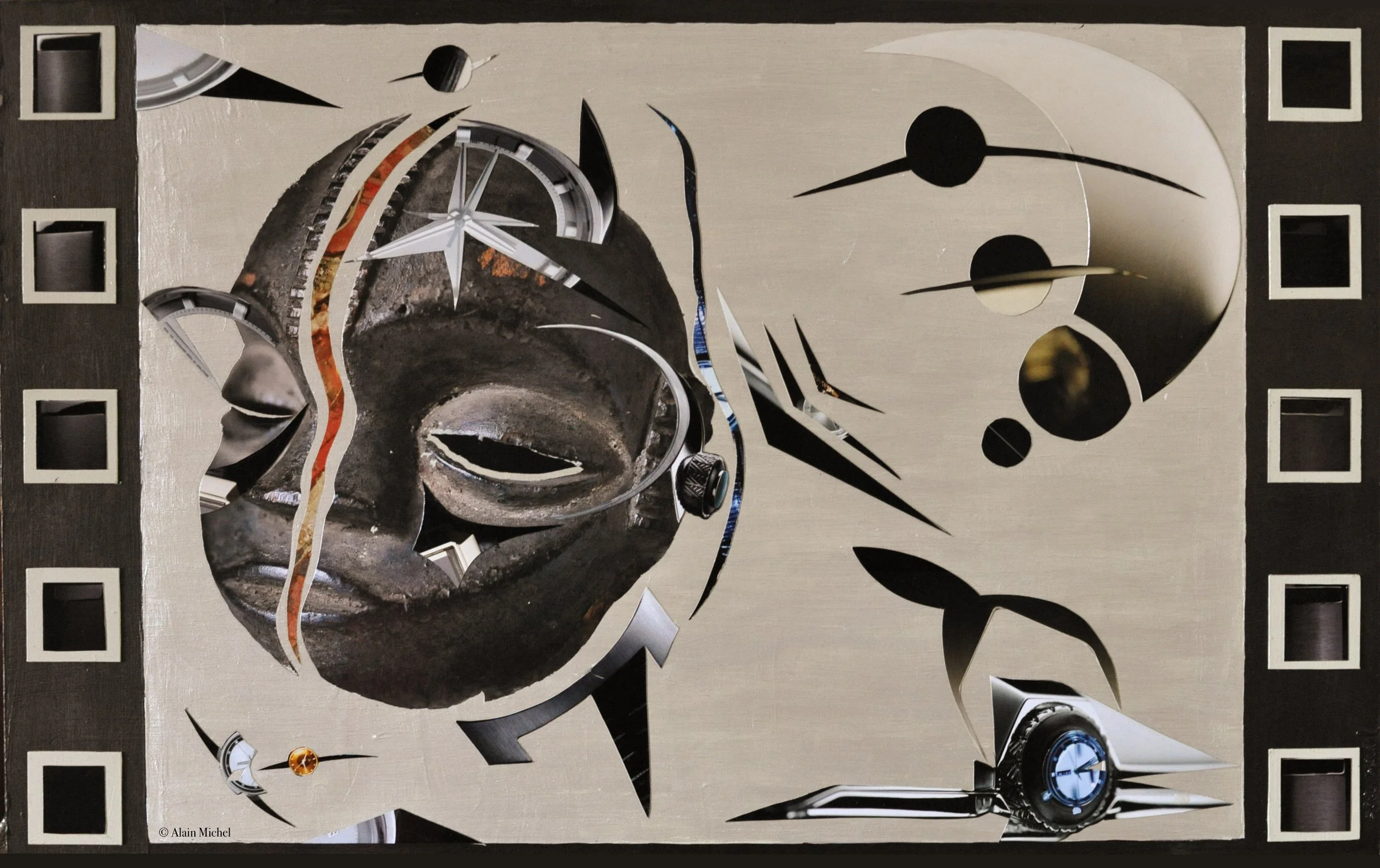 "L'Envahissement", peinture-collage sur plaque Offset (35x60)