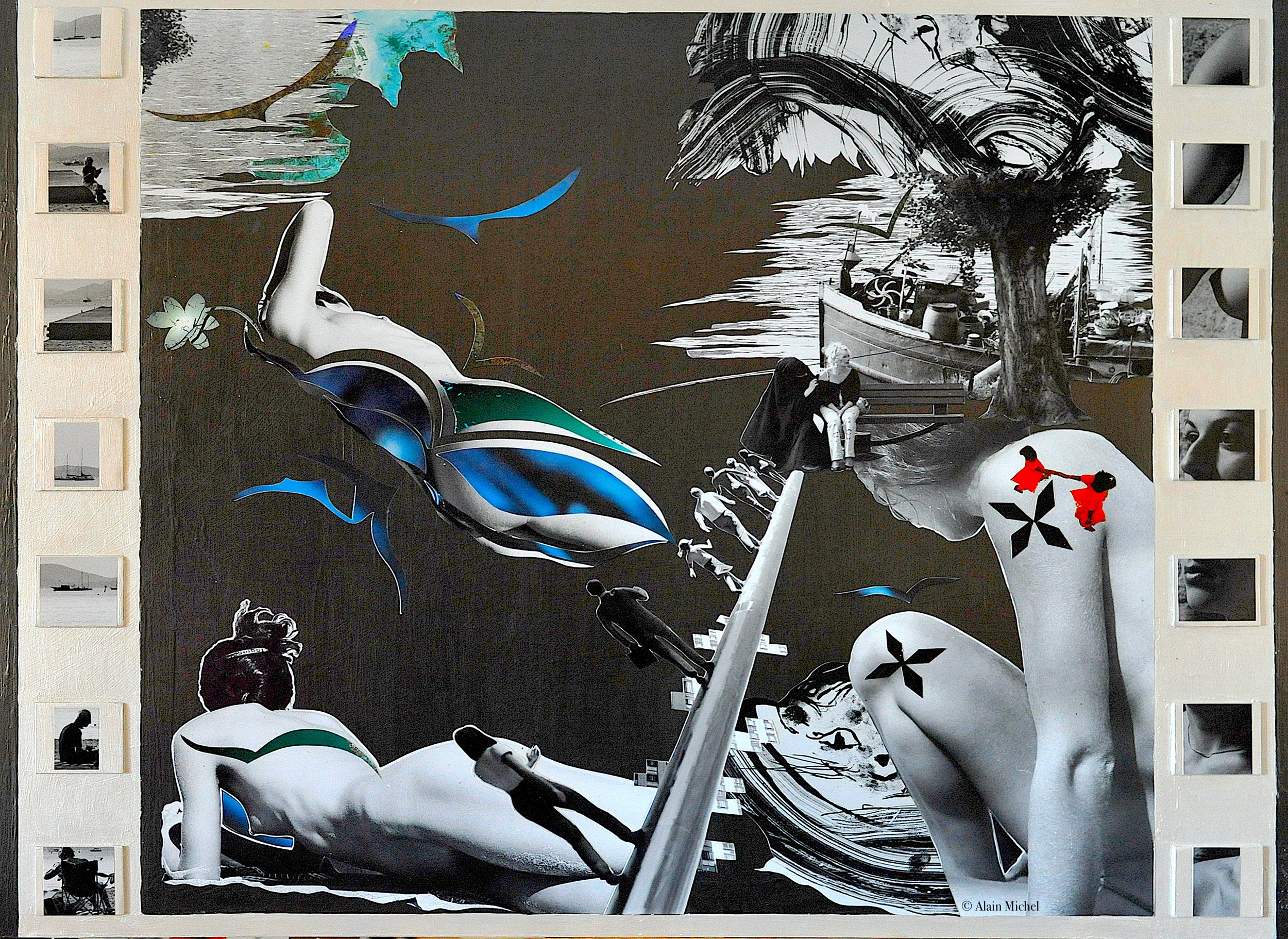 "De l'objectif au subjectif", peinture-collage sur plaque Offset (60x75), don