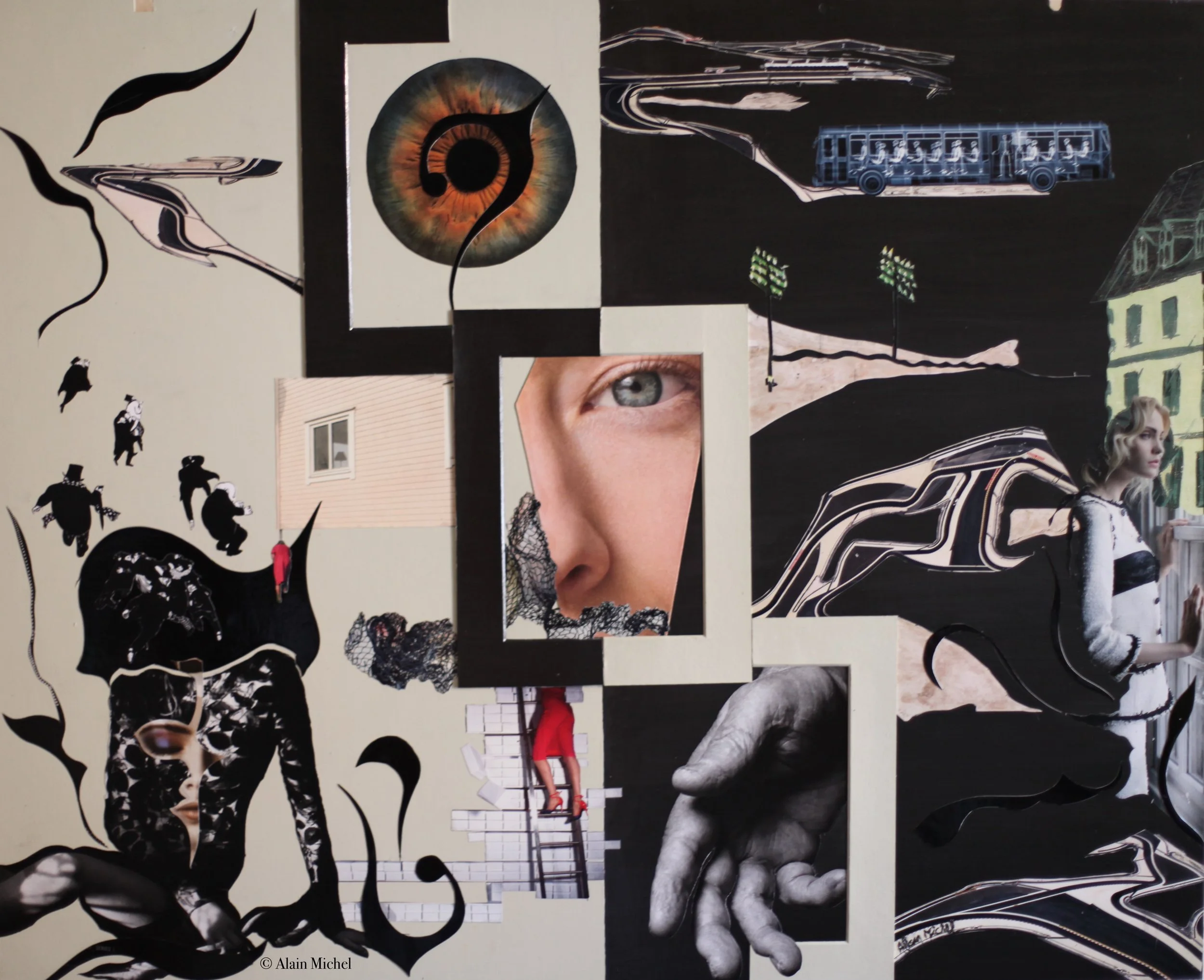 "Énigme", peinture-collage sur plaque Offset (60x75)