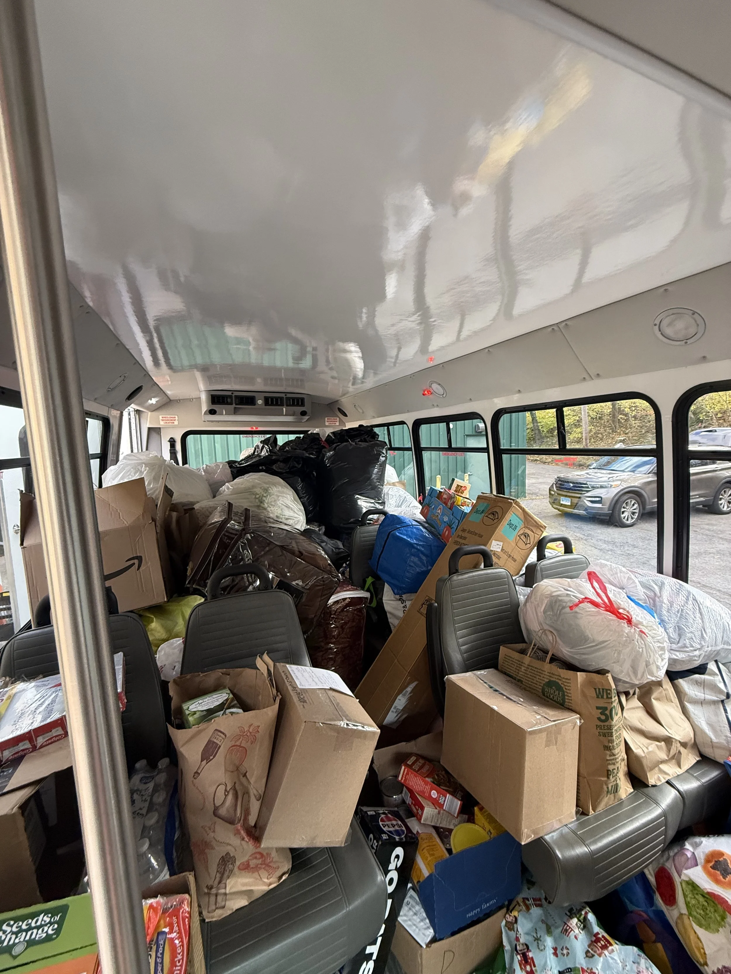 Our community partners stopped by with a busload (literally) of donations!