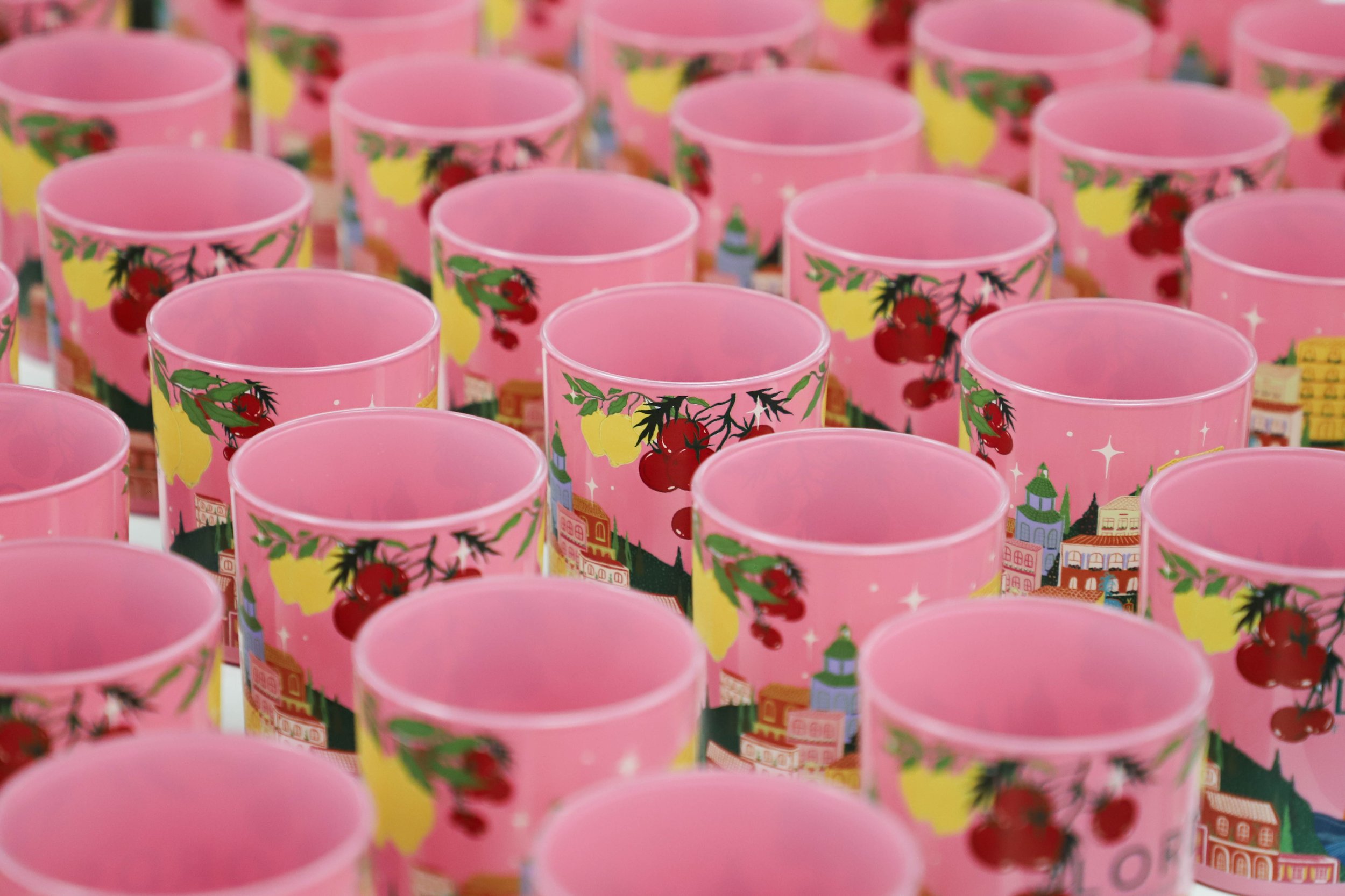 Printed pink candle vessels