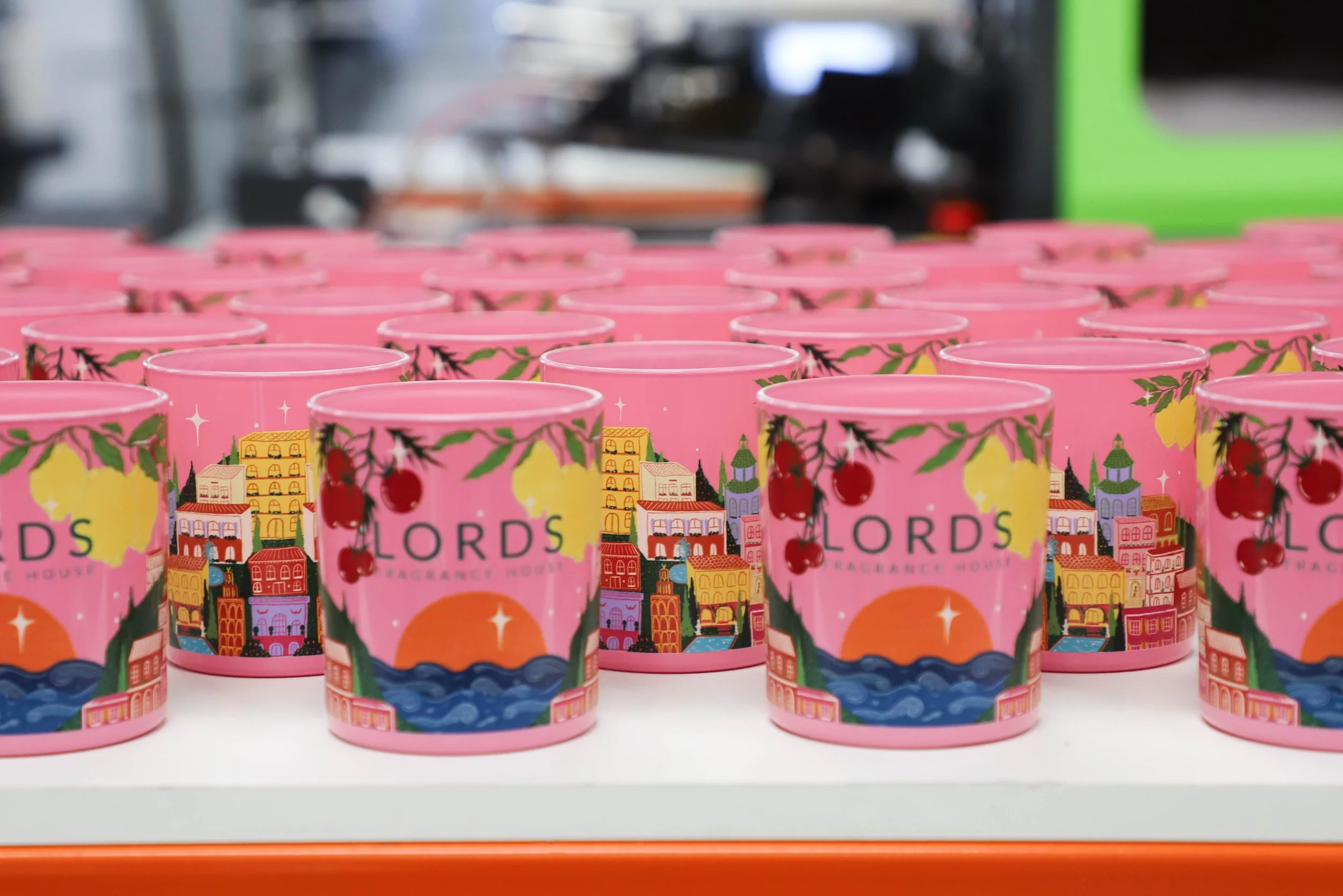 Printed pink candle vessels
