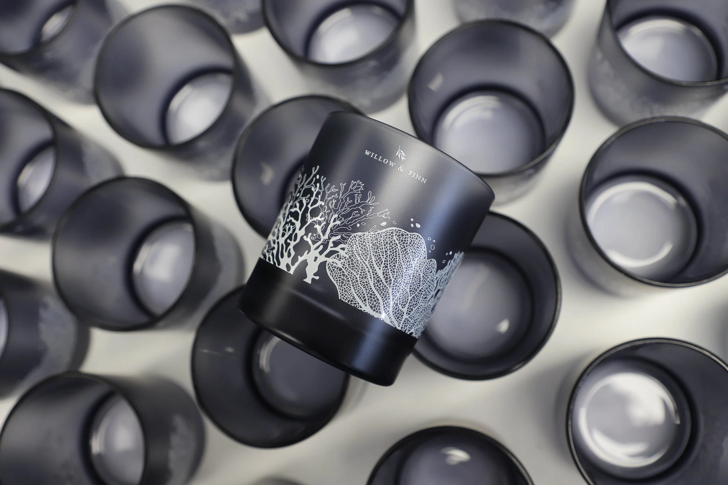 Smoked glass printed glass candle vessel